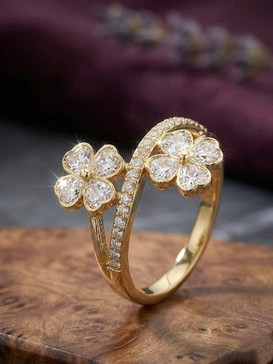 Double Flower Anti Tarnish Gold Ring