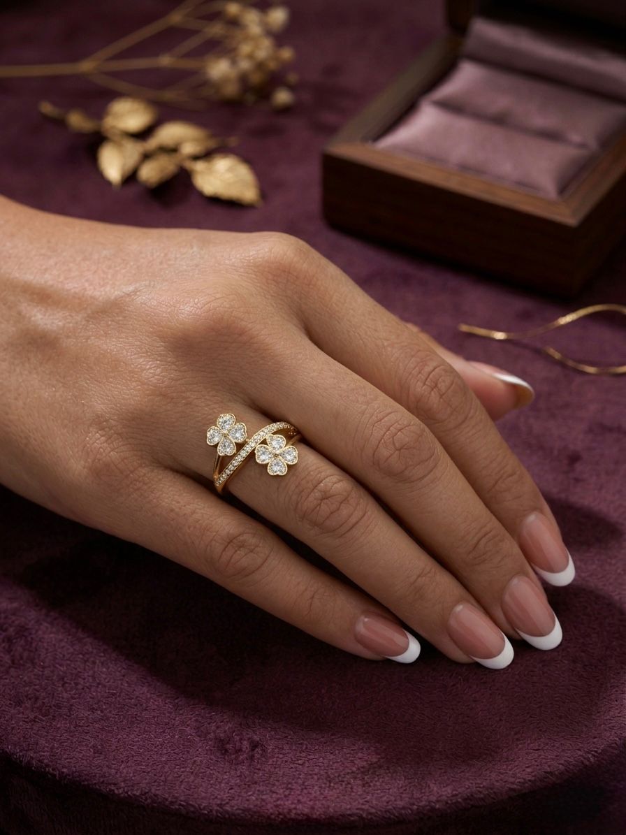 Double Flower Anti Tarnish Gold Ring