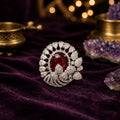 Red Ruby AD Stone Flower Oval Shaped Adjustable Size Cocktail Ring
