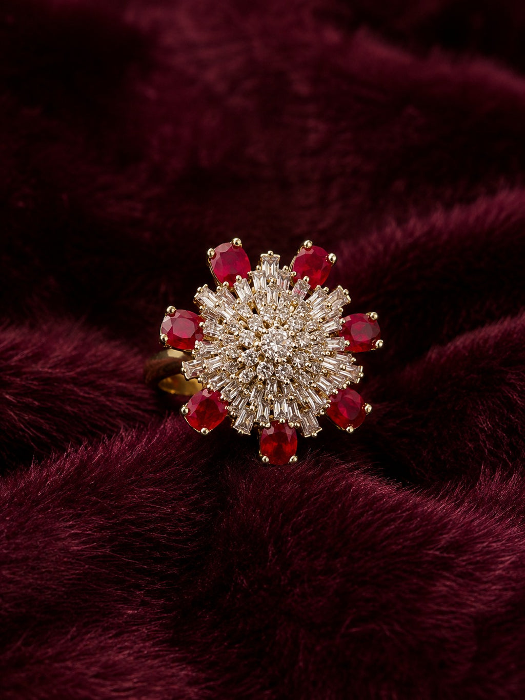 AD Stone Green Ruby Cocktail Ring With Adjustable Size