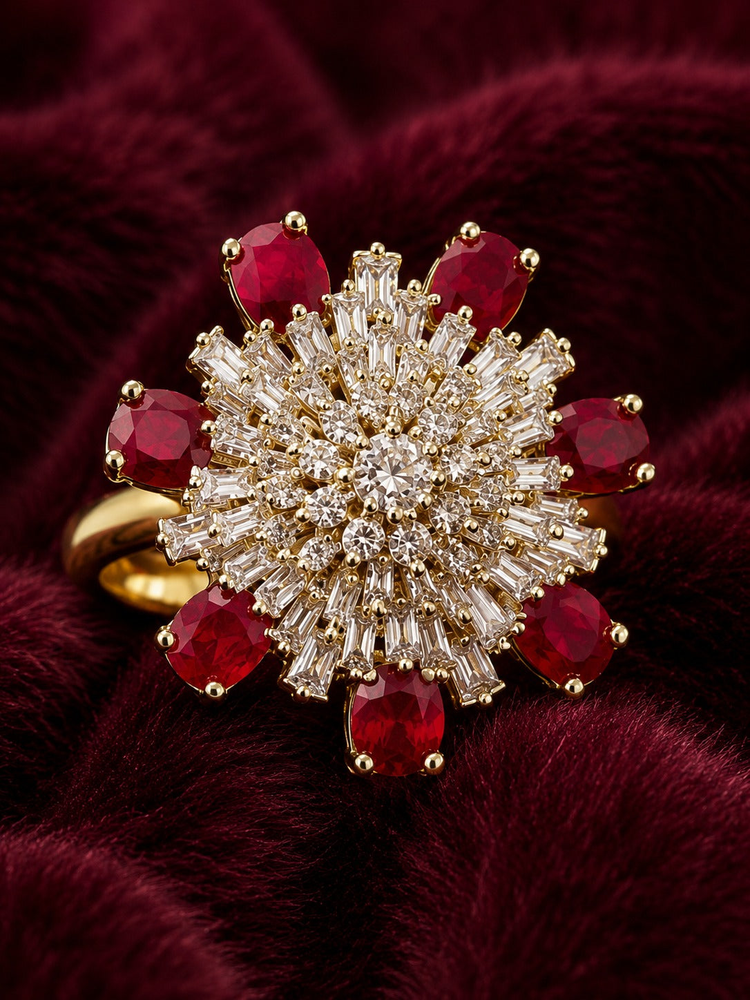 AD Stone Green Ruby Cocktail Ring With Adjustable Size