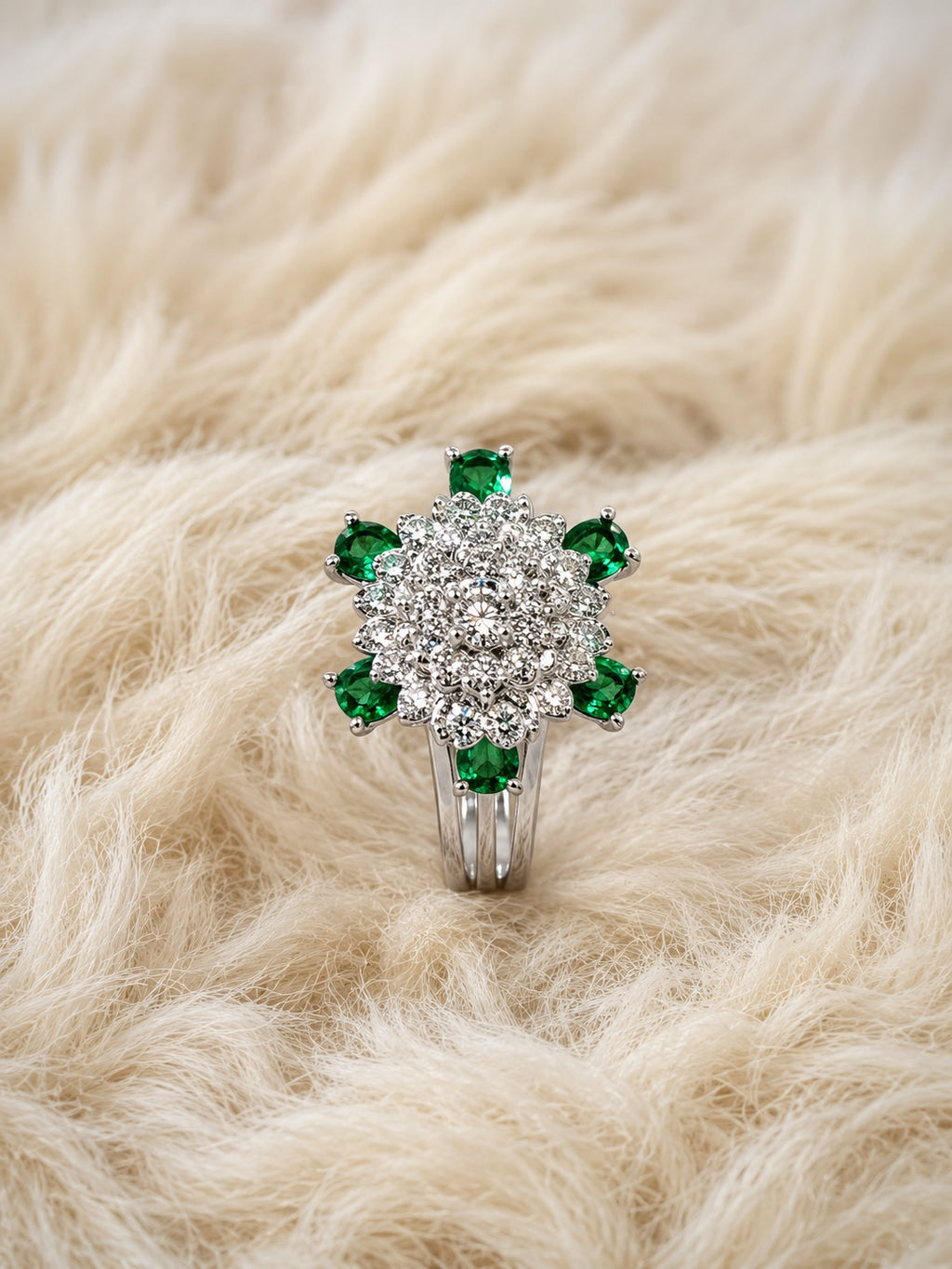 AD Stone Green Ruby Cocktail Ring With Adjustable Size