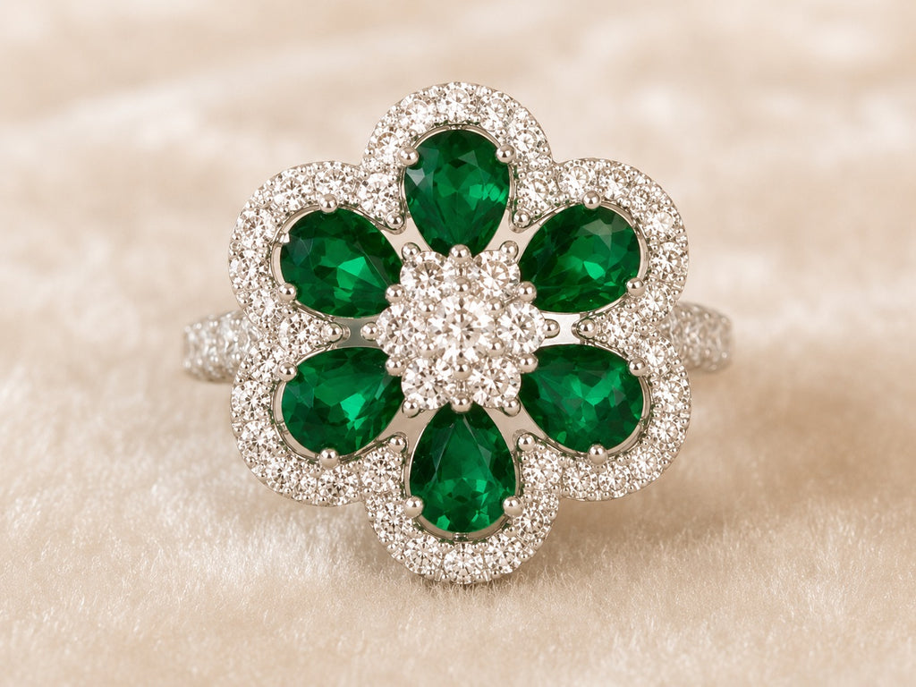 AD Stone With Green Ruby Cocktail Ring With Adjustable Size
