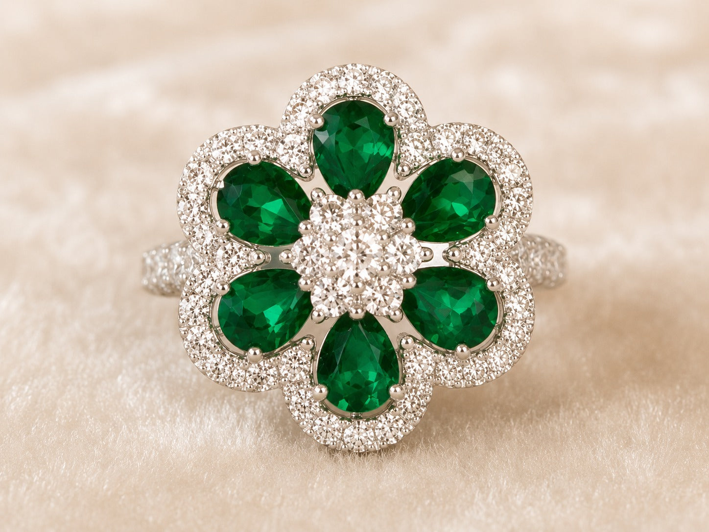 AD Stone With Green Ruby Cocktail Ring With Adjustable Size