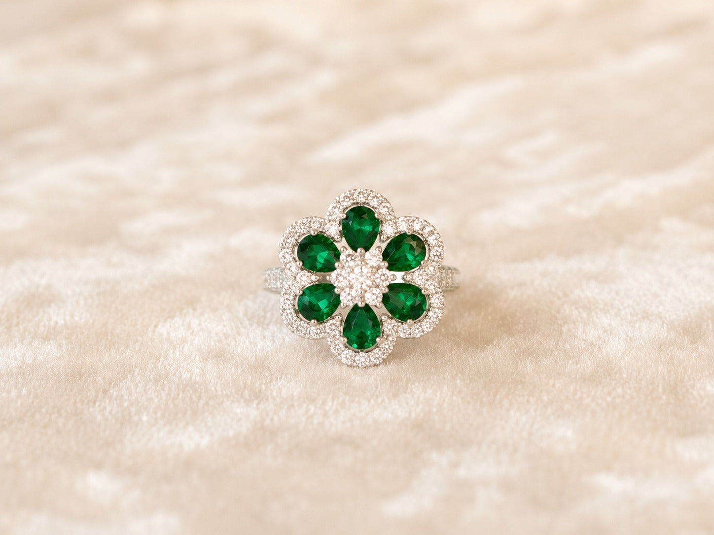 AD Stone With Green Ruby Cocktail Ring With Adjustable Size