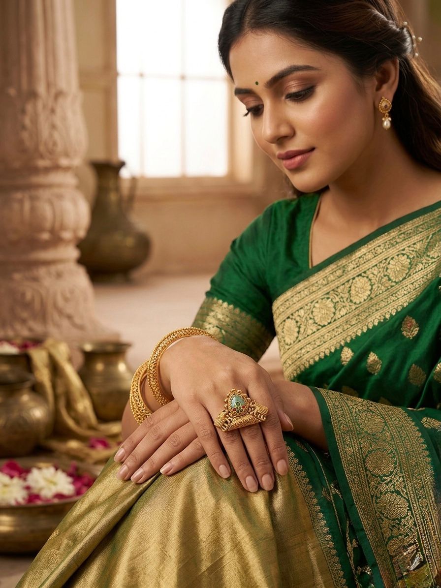 Elephant Design Gold Plated Heritage Adjustable Ring