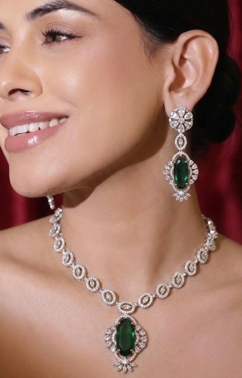 AD Stone Necklace with Green Ruby Stone
