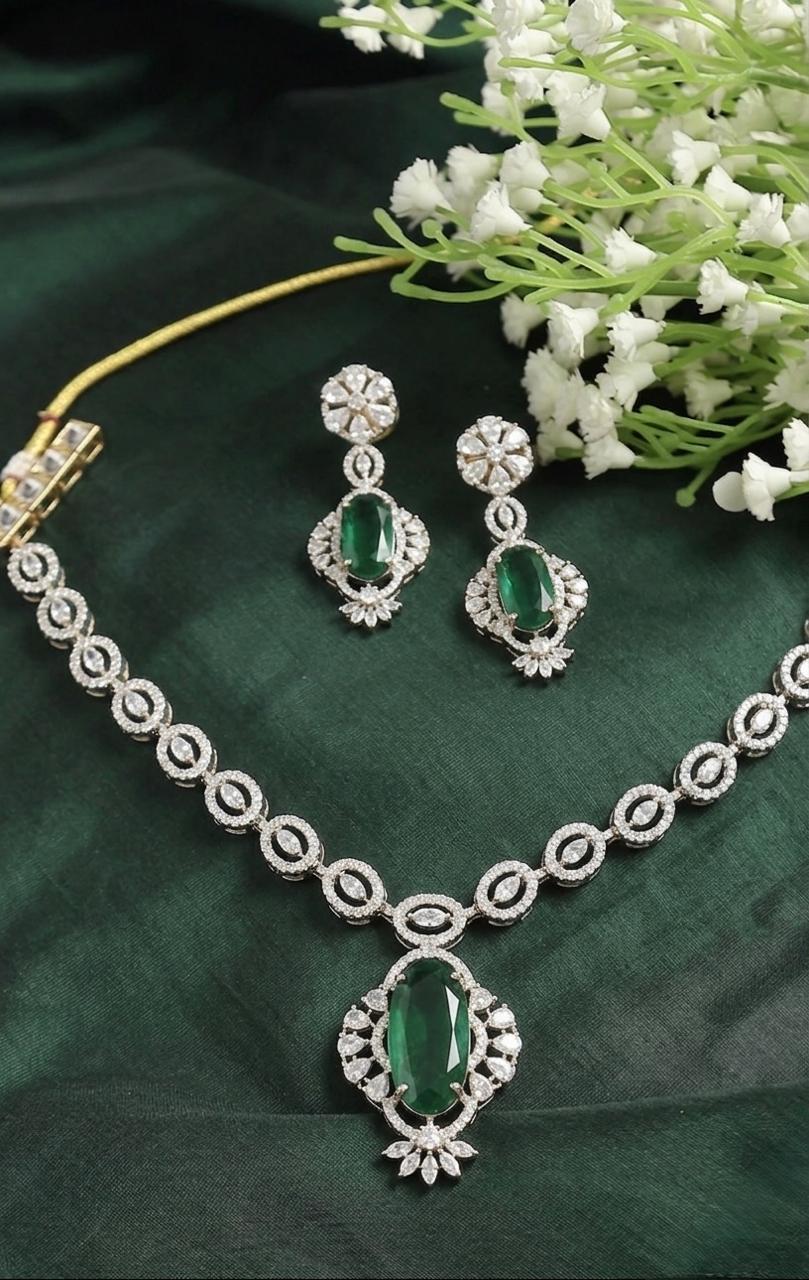 AD Stone Necklace with Green Ruby Stone