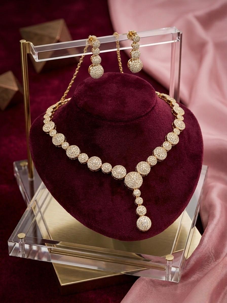 Golden Small Beaded AD Stone Necklace Set