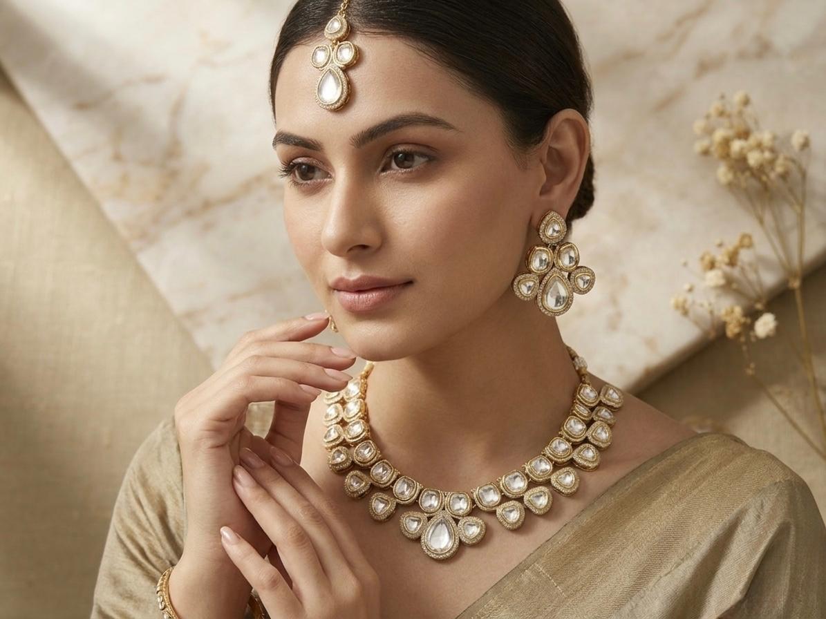 Kundan Jewellery Set With Maang Teeka