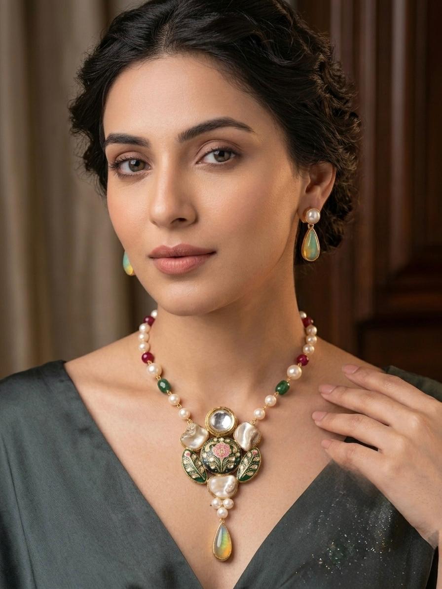 Semi Precious Stone And Pearl Jewelry Set