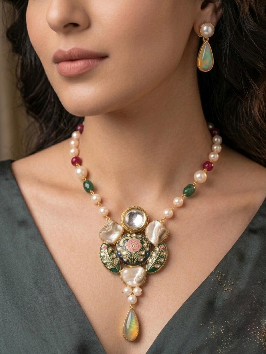 Semi Precious Stone And Pearl Jewelry Set