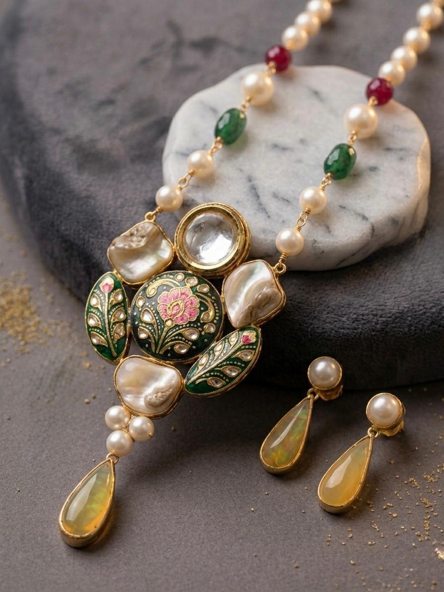 Semi Precious Stone And Pearl Jewelry Set