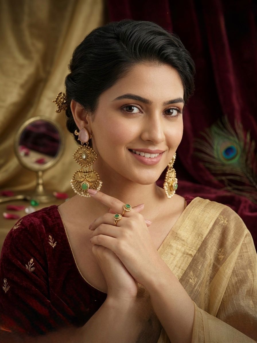 Kashmiri Earrings In Mehndi Polish