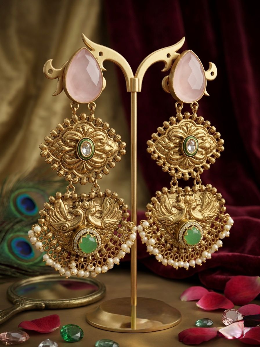 Kashmiri Earrings In Mehndi Polish