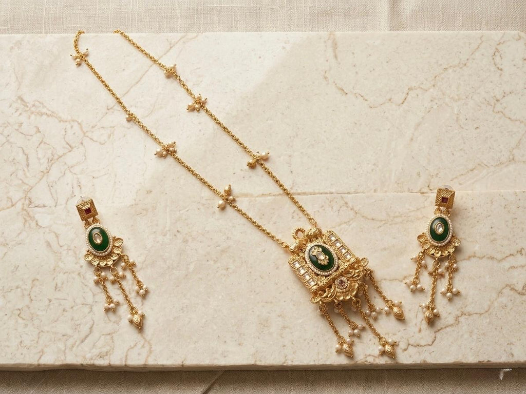 Kashmiri Jewelry Green Stone Set