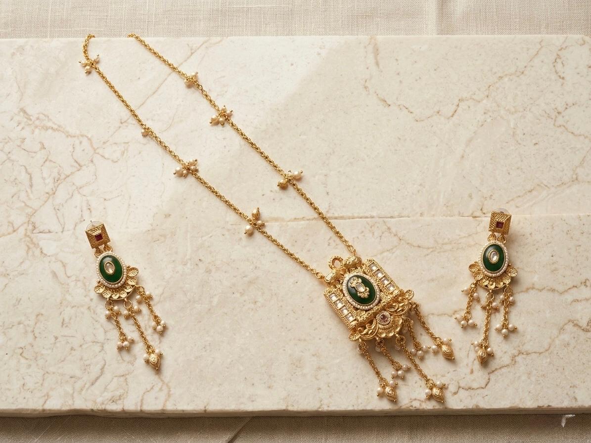 Kashmiri Jewelry Green Stone Set