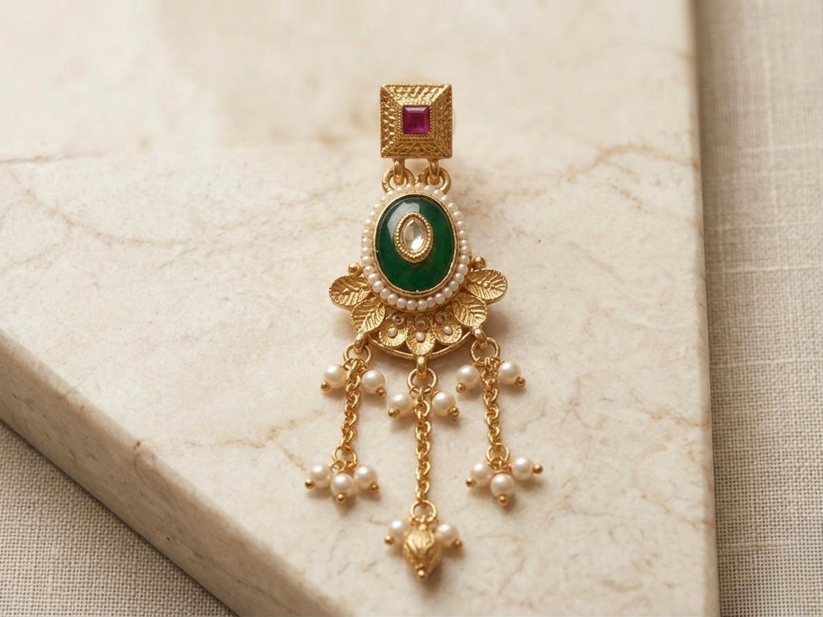 Kashmiri Jewelry Green Stone Set