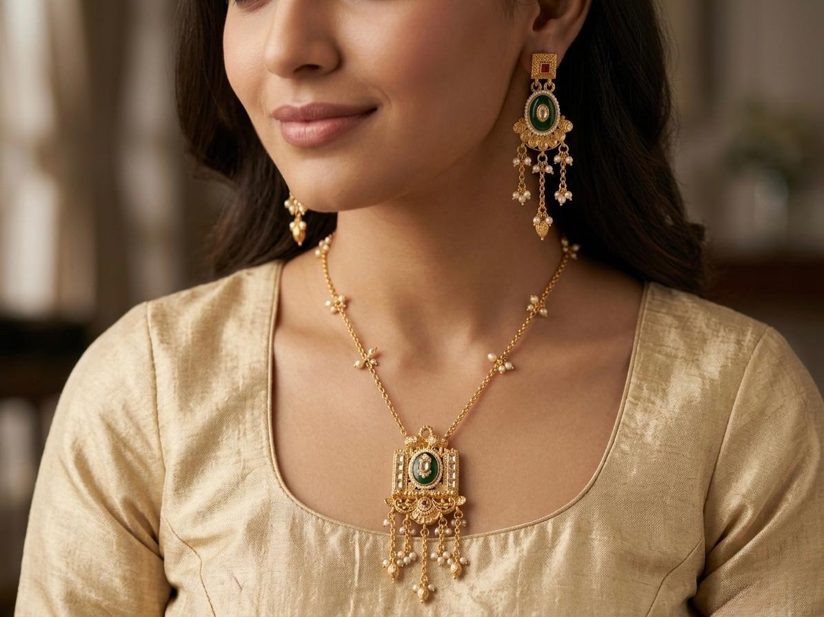 Kashmiri Jewelry Green Stone Set