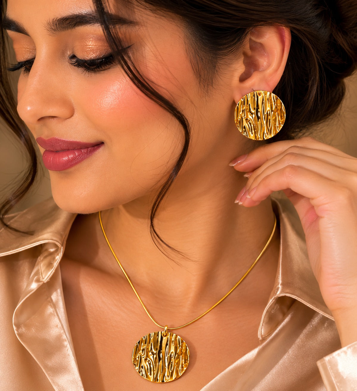 Stylish Anti-Tarnish Broad Pendant Necklace & Earrings Set for Women | Gold Finish Fashion Jewelry ⭐