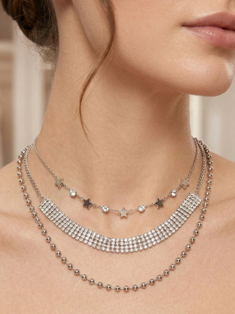 Elegant Layered Silver Crystal Choker Necklace for Women | Premium Fashion Jewelry ⭐