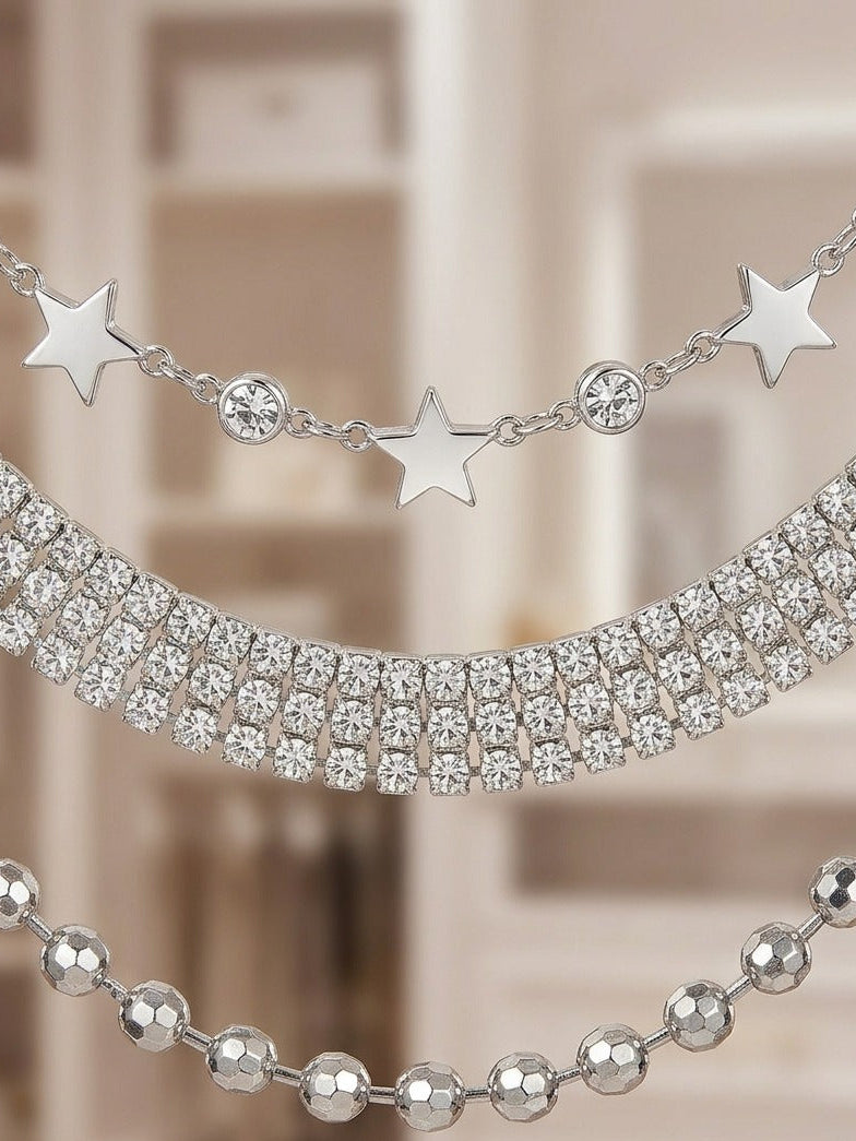 Elegant Layered Silver Crystal Choker Necklace for Women | Premium Fashion Jewelry ⭐
