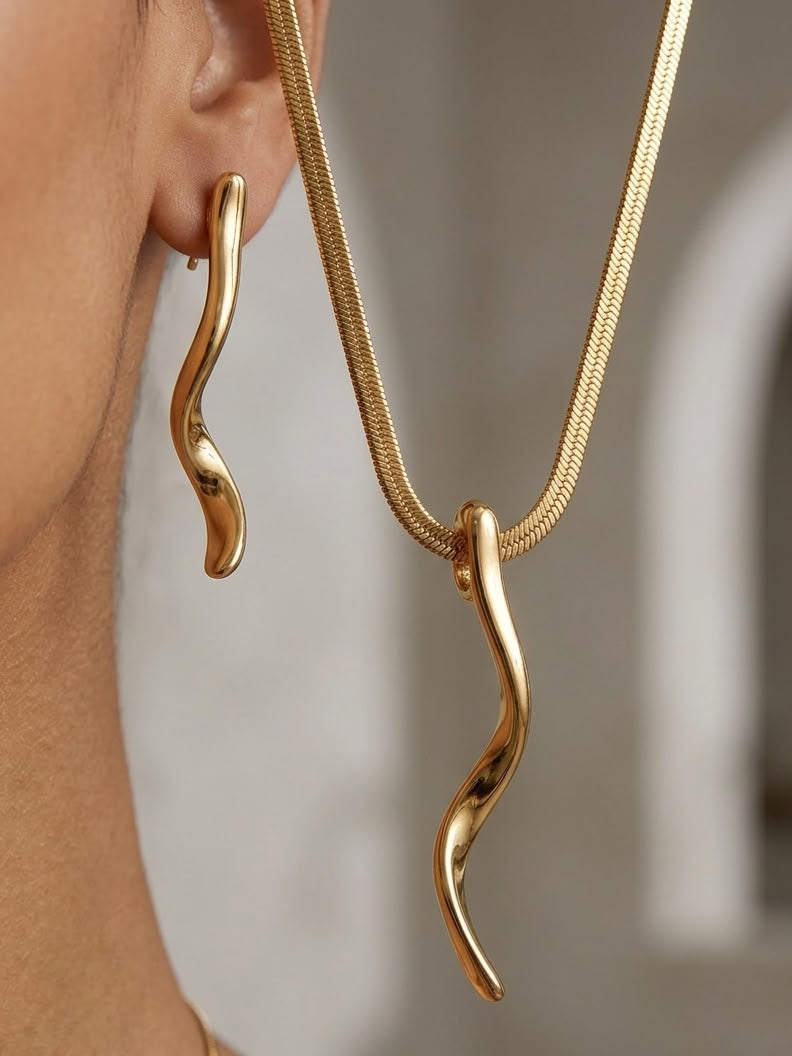 Premium Gold-Plated Serpent Pendant Necklace & Earrings Set for Women | Trendy Statement Fashion Jewelry
