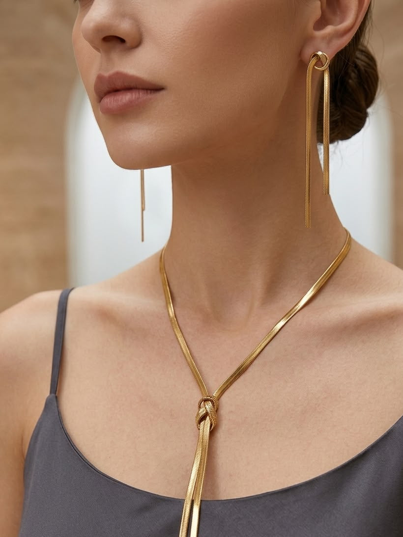 Premium Gold-Plated Long Pendant Necklace & Earrings Set for Women | Elegant Statement Fashion Jewelry