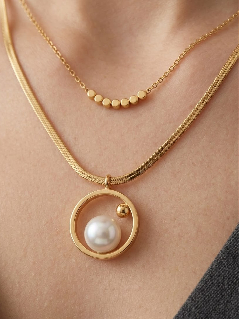 Elegant Gold-Plated Double Chain Pearl Necklace for Women | Luxury Fashion Jewelry