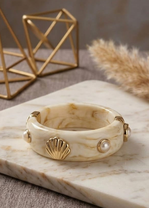 Marble Base Pearl Shell Designer Bangle for Women | Premium Fashion Bracelet