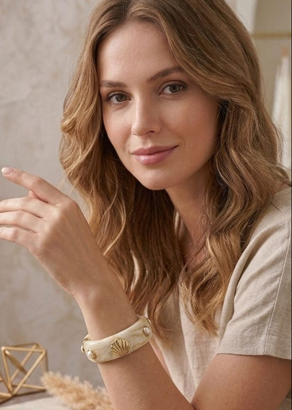 Marble Base Pearl Shell Designer Bangle for Women | Premium Fashion Bracelet