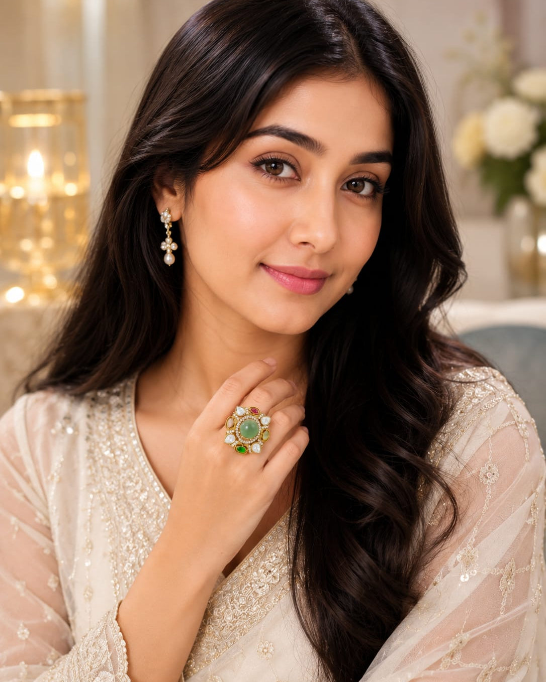 Celebrity Style Semi-Precious Stone Adjustable Ring for Women ⭐