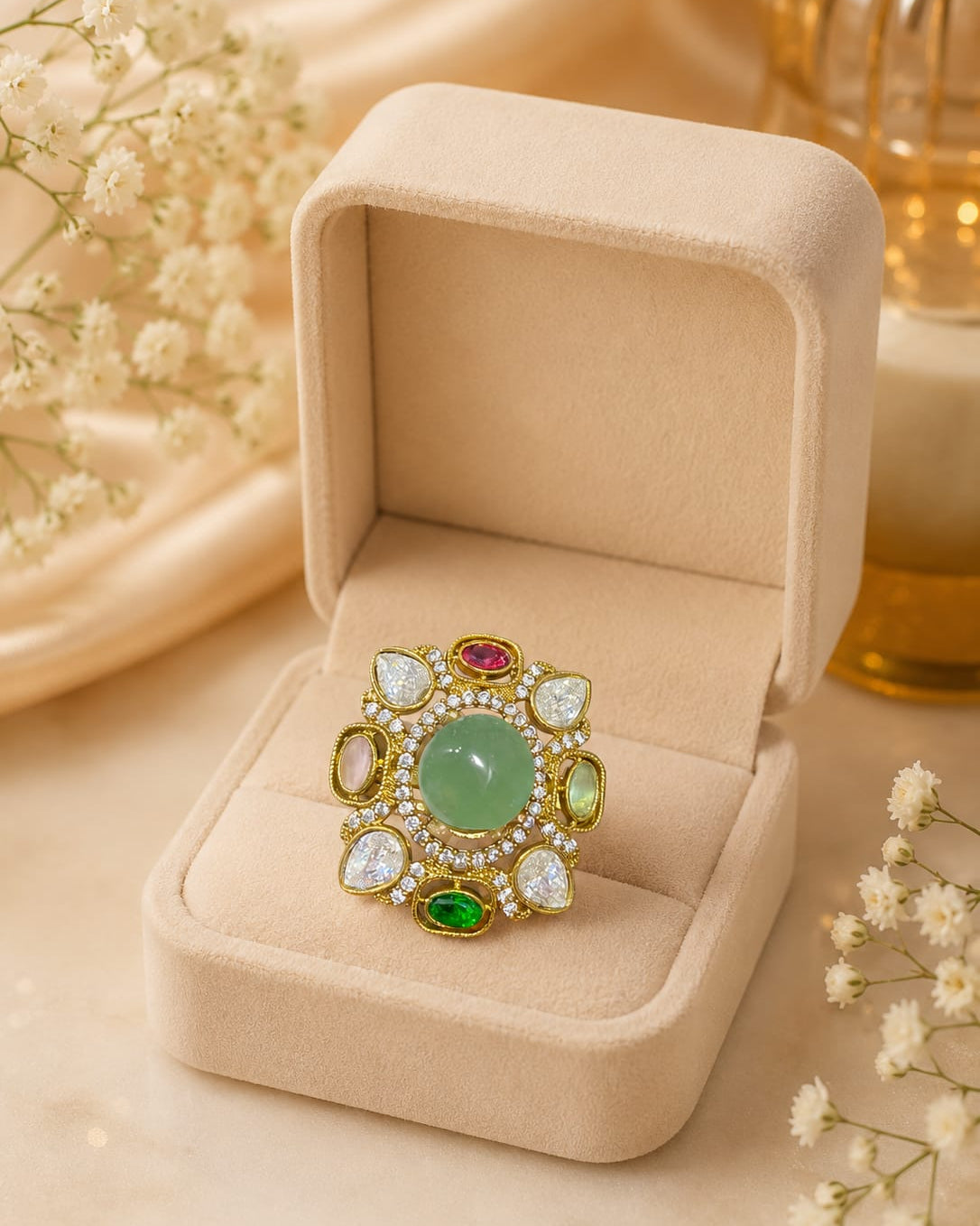 Celebrity Style Semi-Precious Stone Adjustable Ring for Women ⭐