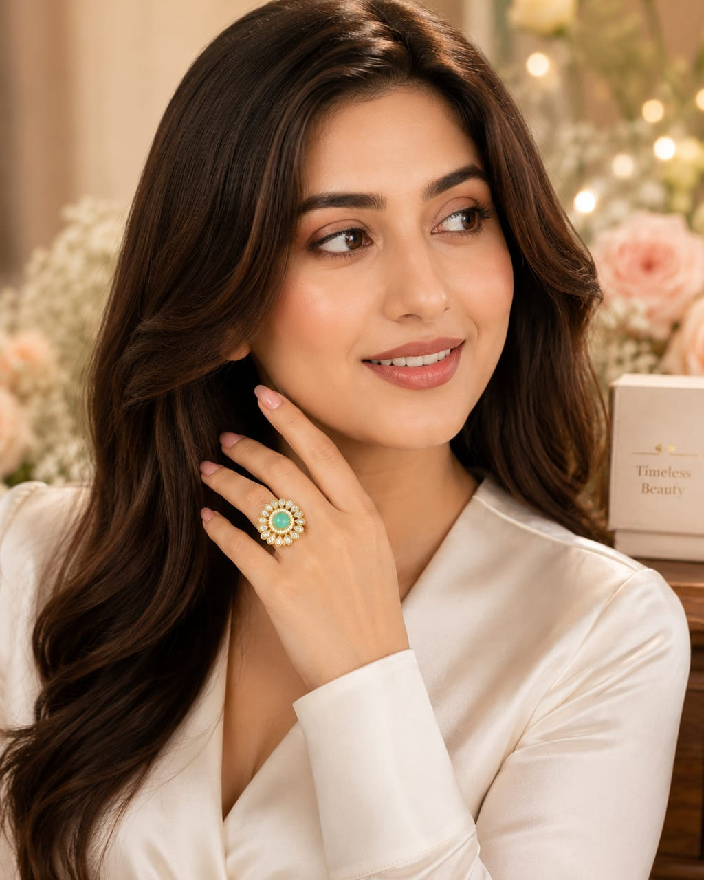 Kundan Stone Round Adjustable Ring for Women ⭐