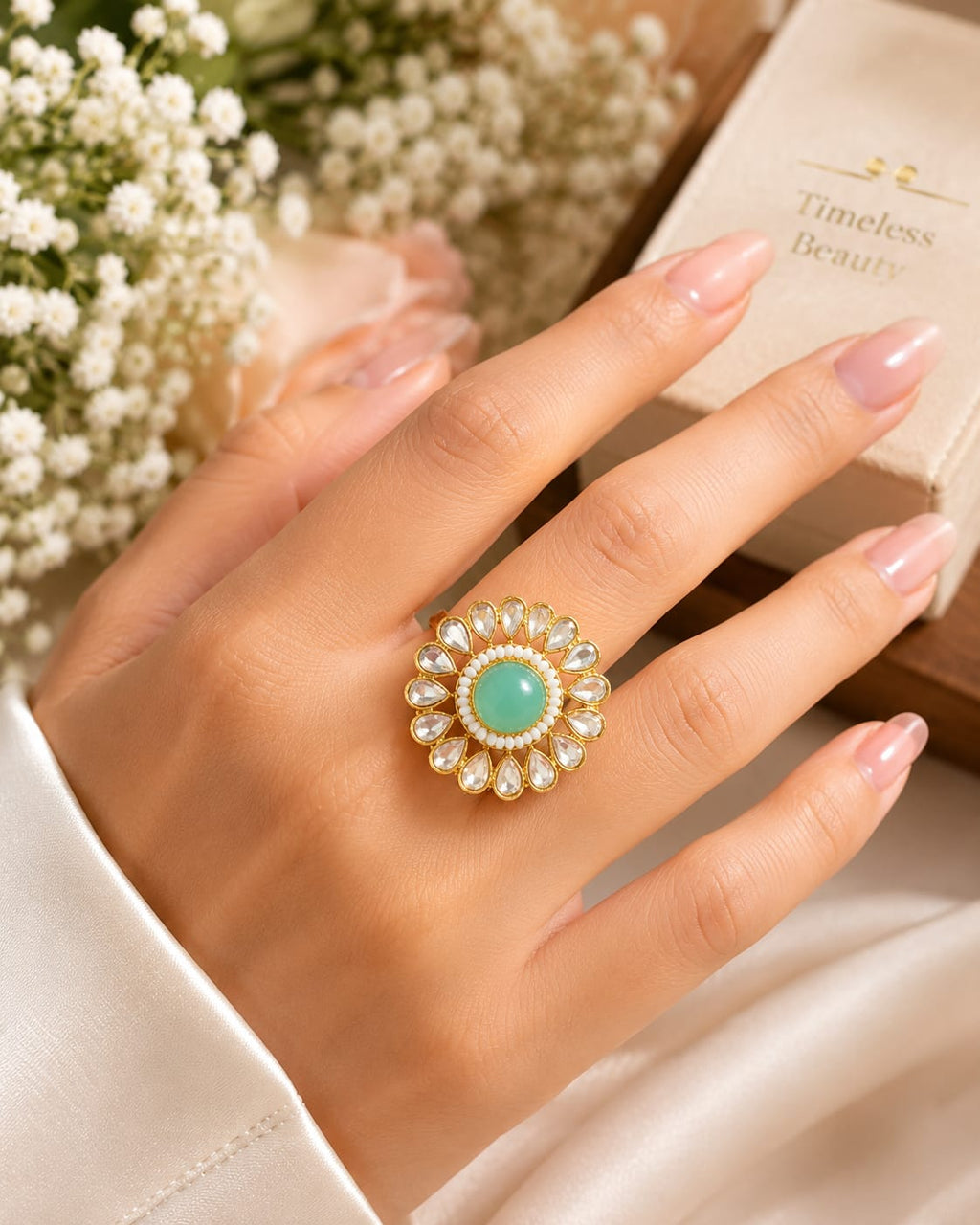 Kundan Stone Round Adjustable Ring for Women ⭐