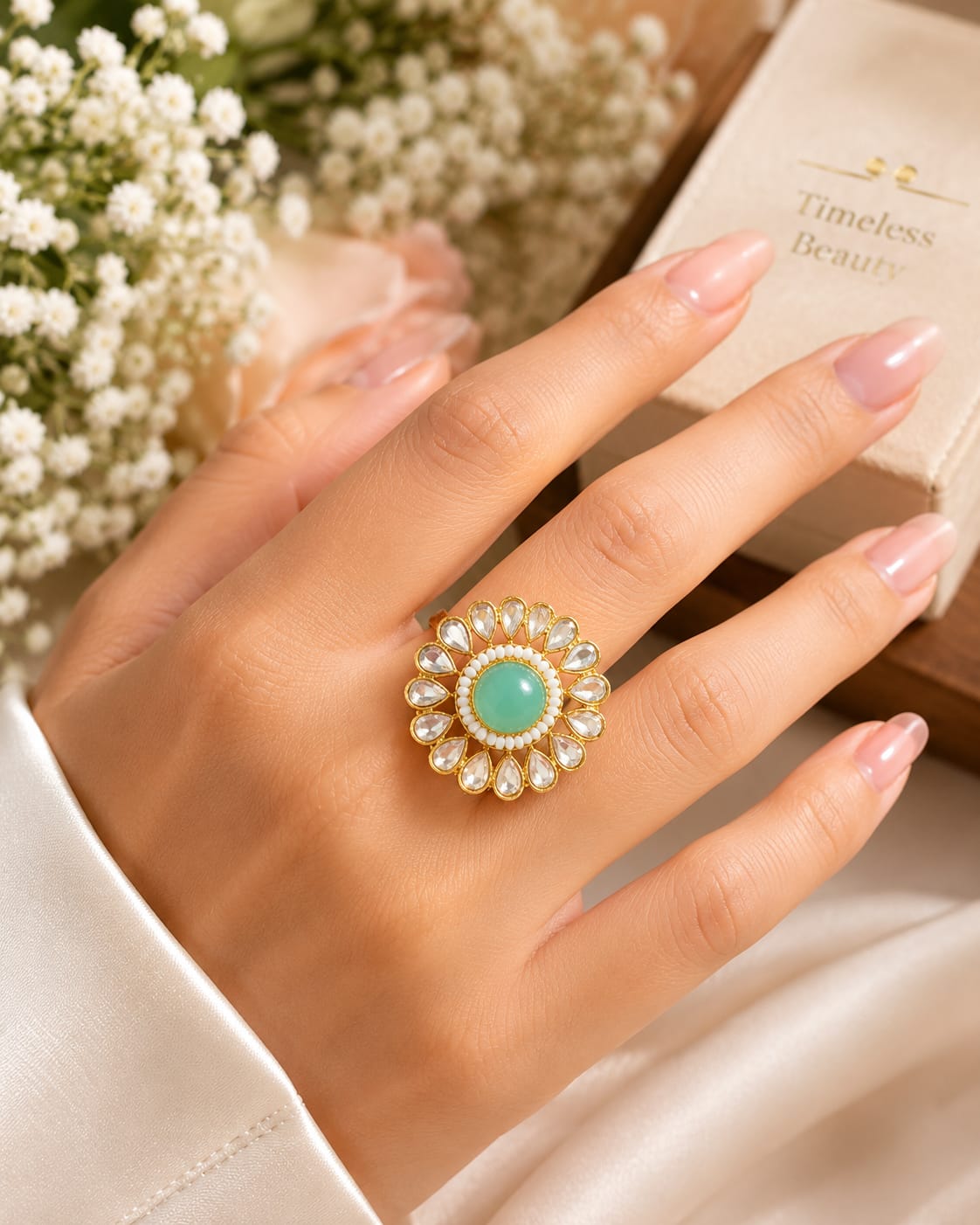 Kundan Stone Round Adjustable Ring for Women ⭐