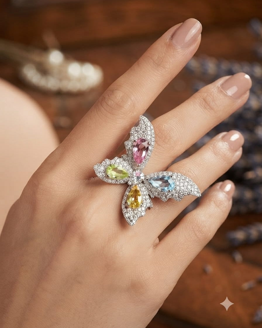 Celebrity Style Butterfly Stone Ring for Women | Adjustable Size