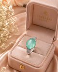 Olive Green Solitaire Stone Adjustable Silver Ring for Women ⭐