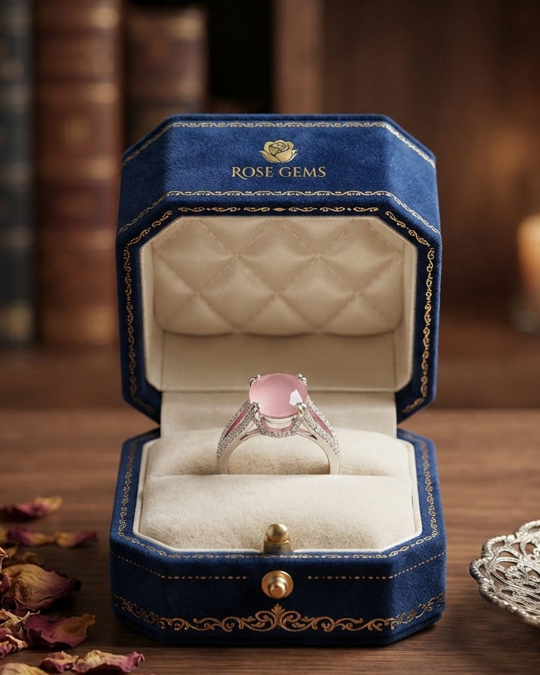 Pink Solitaire Stone Adjustable Silver Ring for Women ⭐