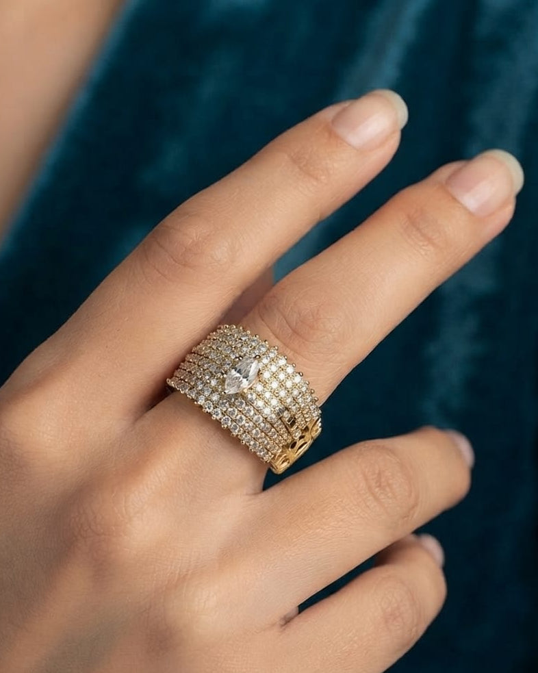 Diamond Look Adjustable Gold & Silver Ring for Women ⭐