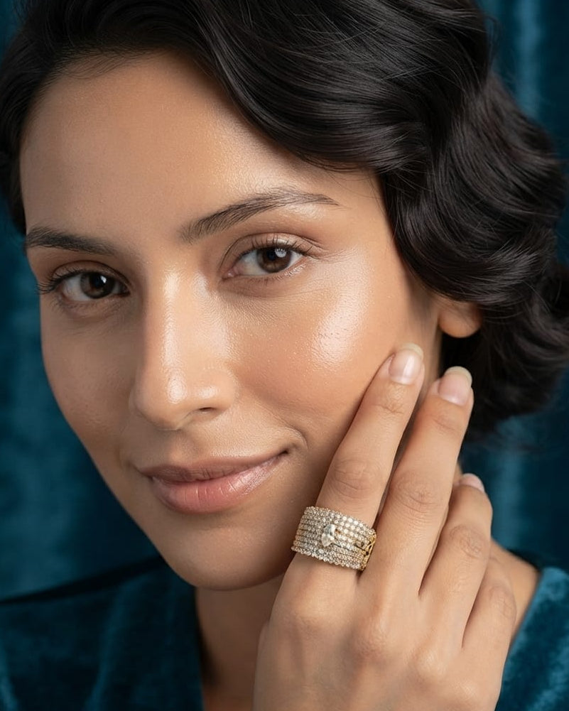 Diamond Look Adjustable Gold & Silver Ring for Women ⭐