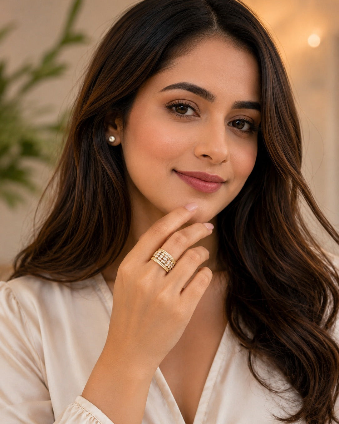 Diamond Look AD Stone Adjustable Ring | Gold & Silver