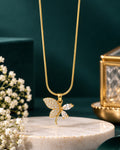 Anti Tarnish Necklace With Stone Butterfly Pendant