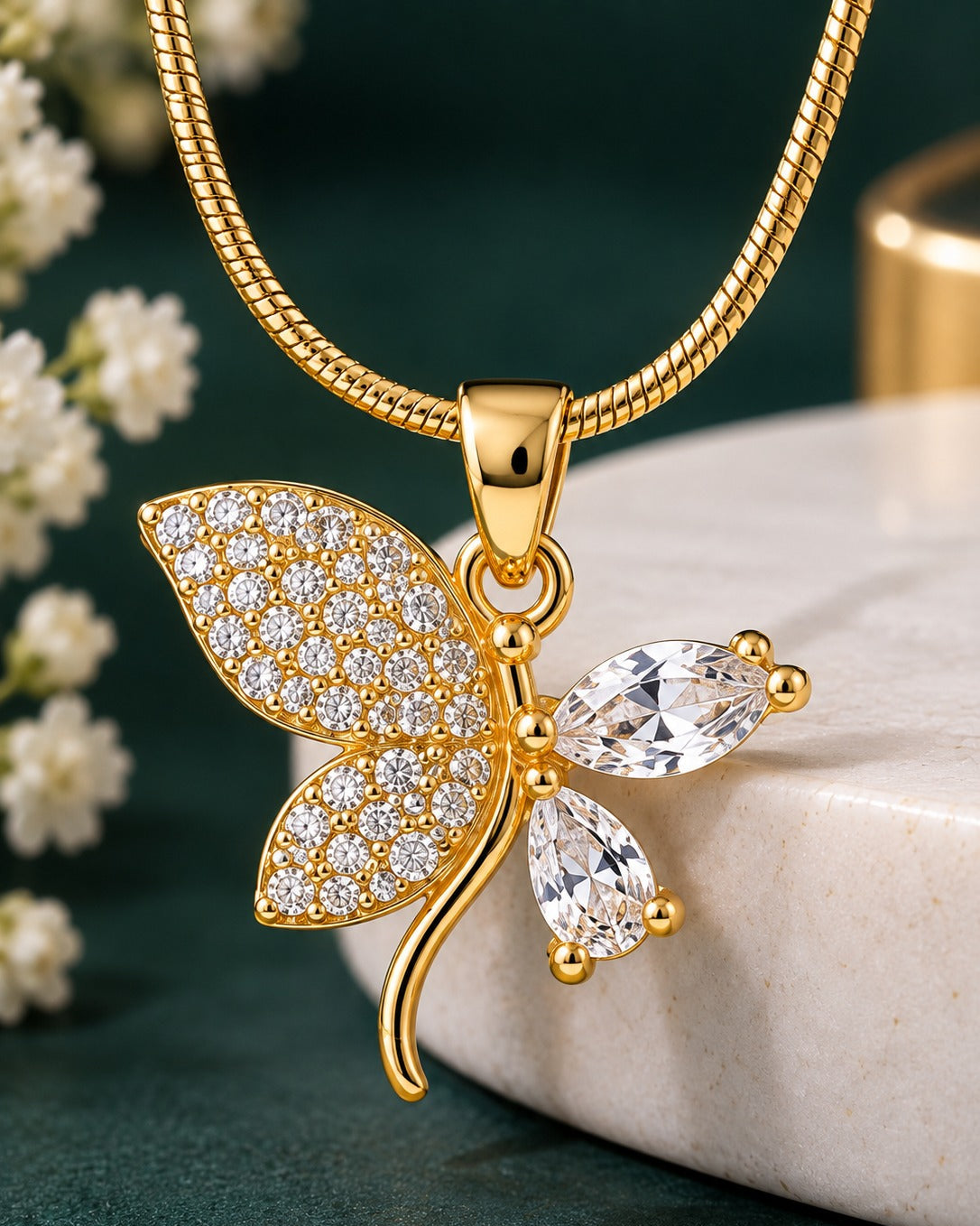 Anti Tarnish Necklace With Stone Butterfly Pendant