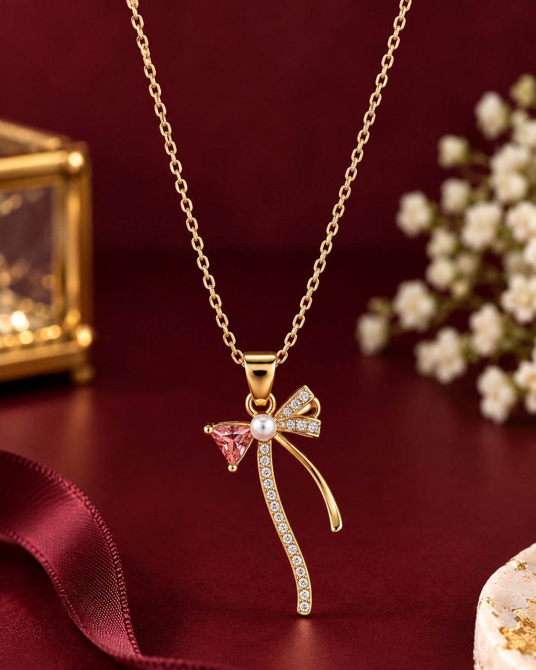 Anti Tarnish Necklace With Bow Pendant