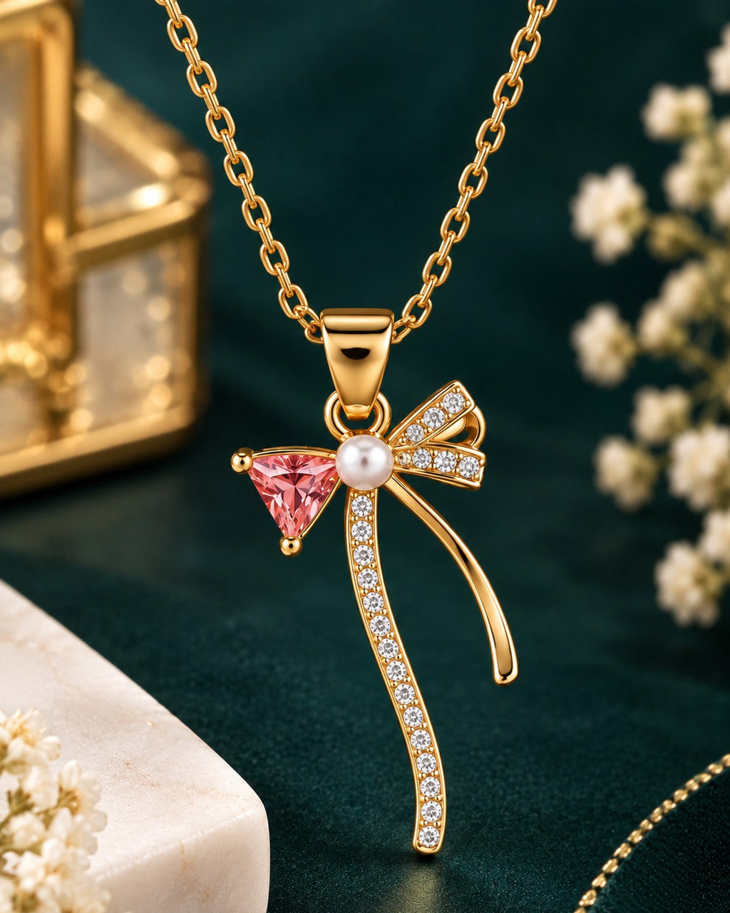Anti Tarnish Necklace With Bow Pendant