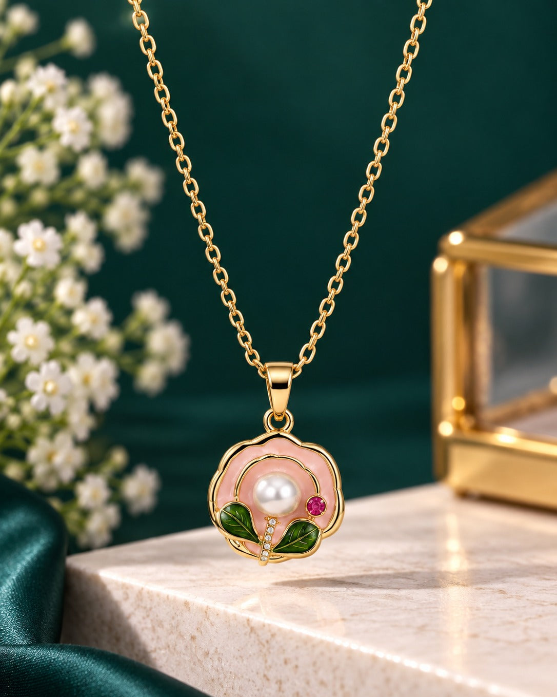 Anti Tarnish Necklace With Flower Raisin Pendant