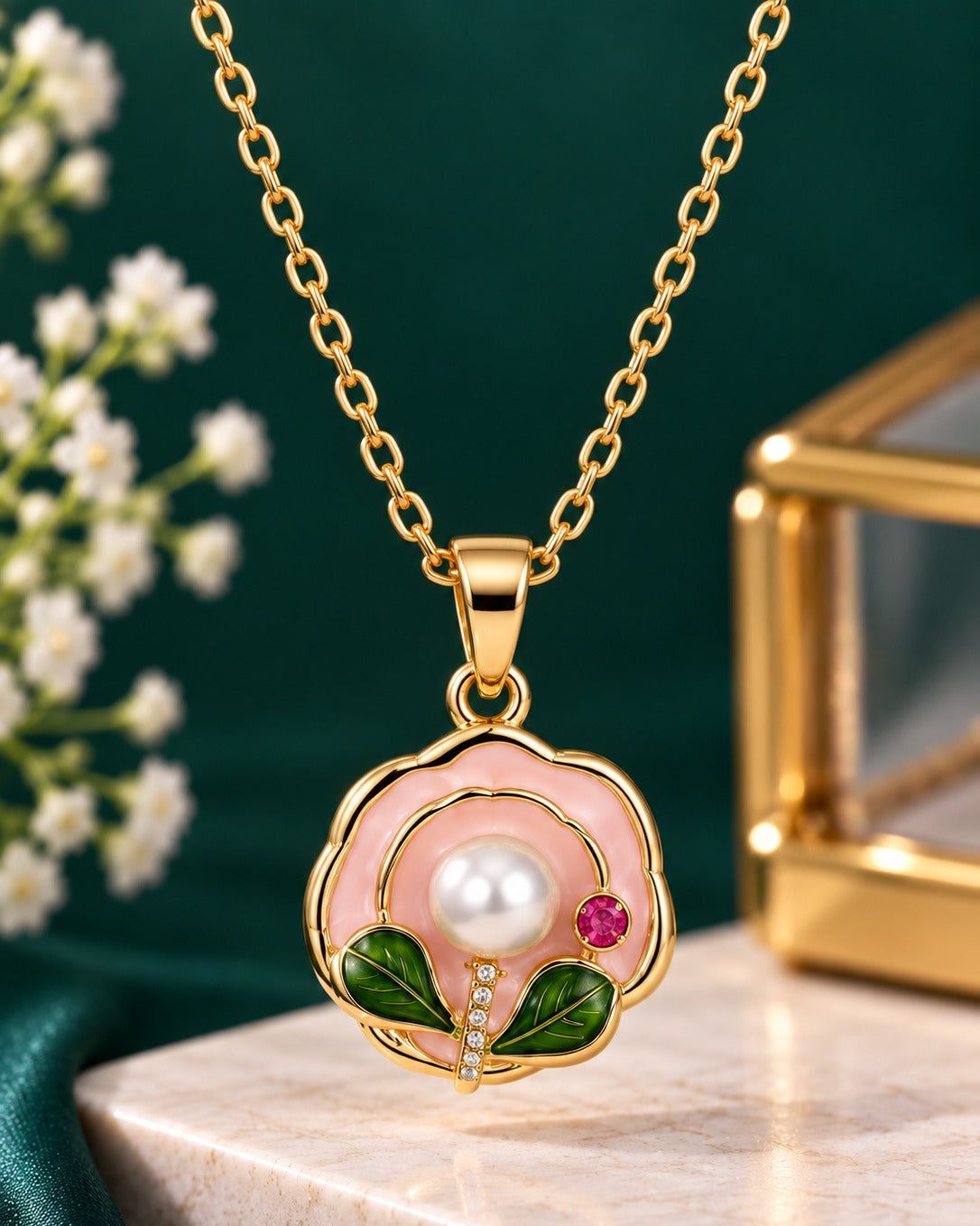 Anti Tarnish Necklace With Flower Raisin Pendant