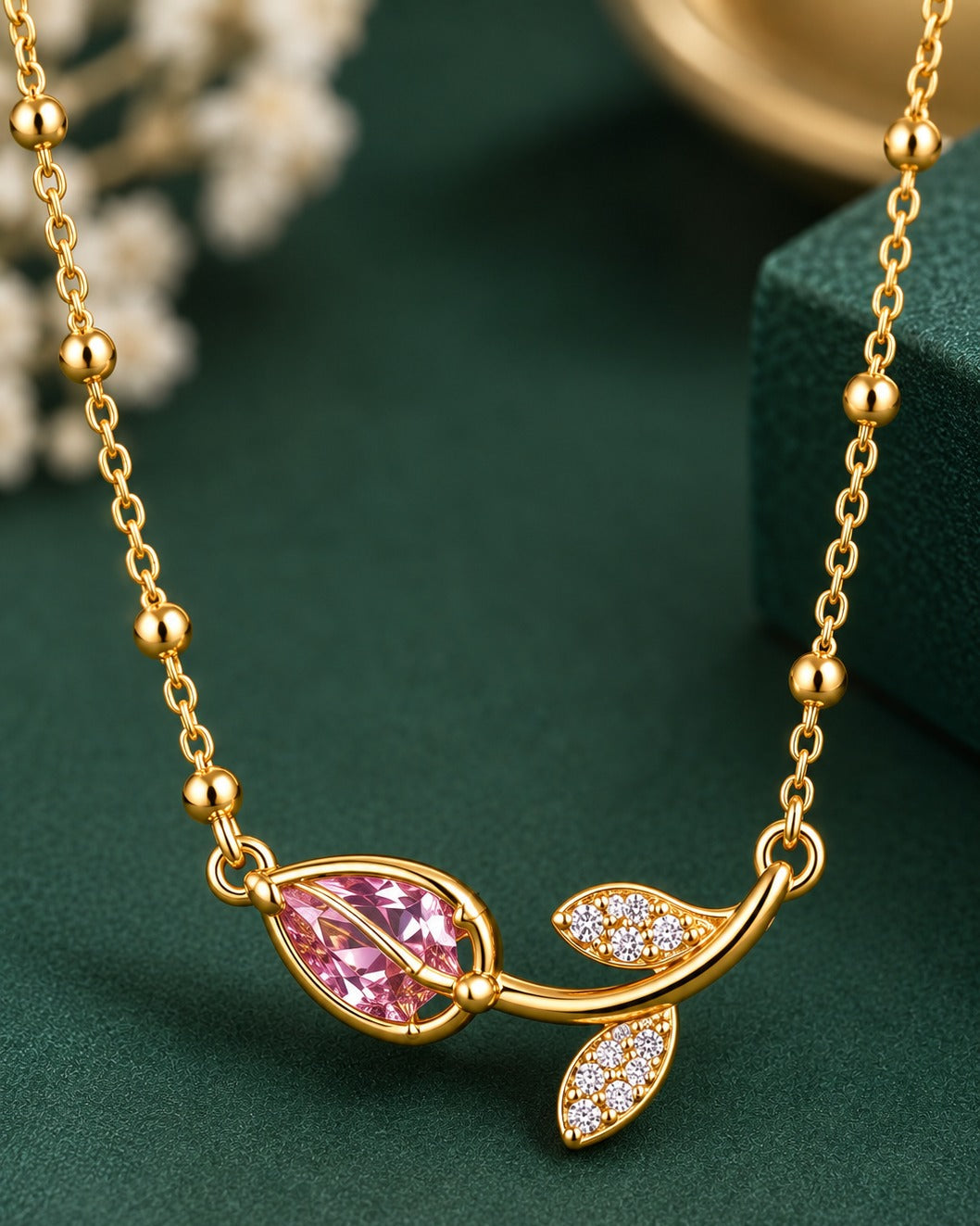 Anti Tarnish Necklace With Flower Pendant