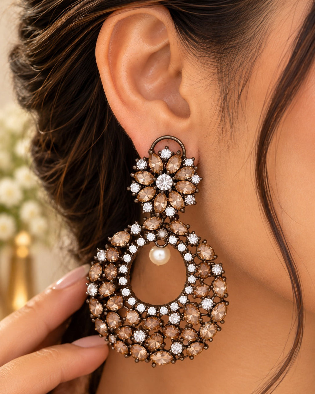 AD Stone Pearl Studded Earrings